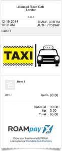 Taxi receipt for taxi, cab or limo service