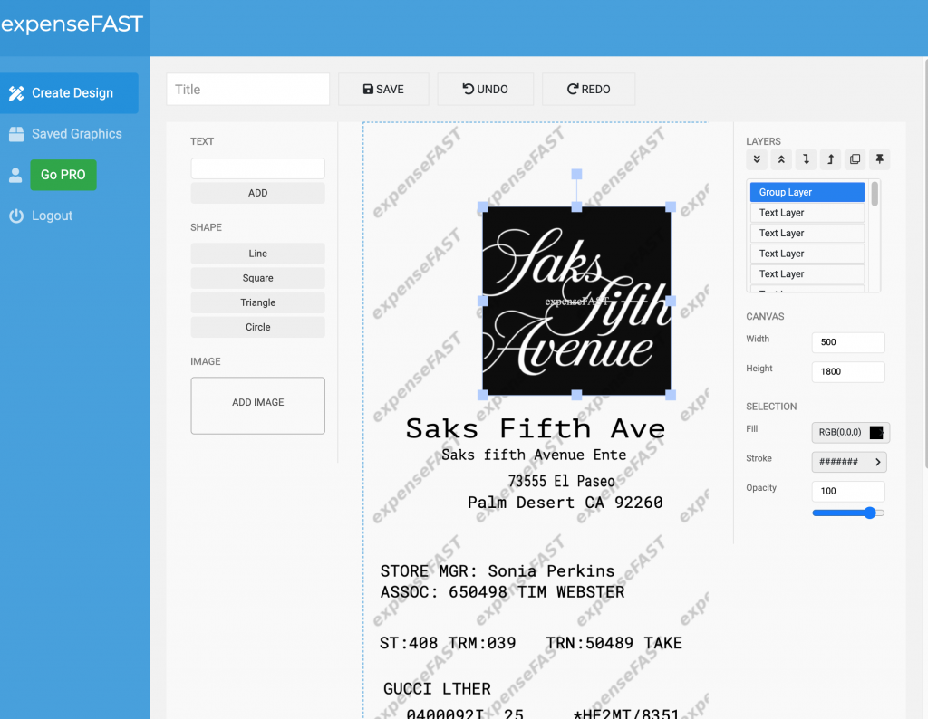 Saks Fifth Avenue Receipt Template