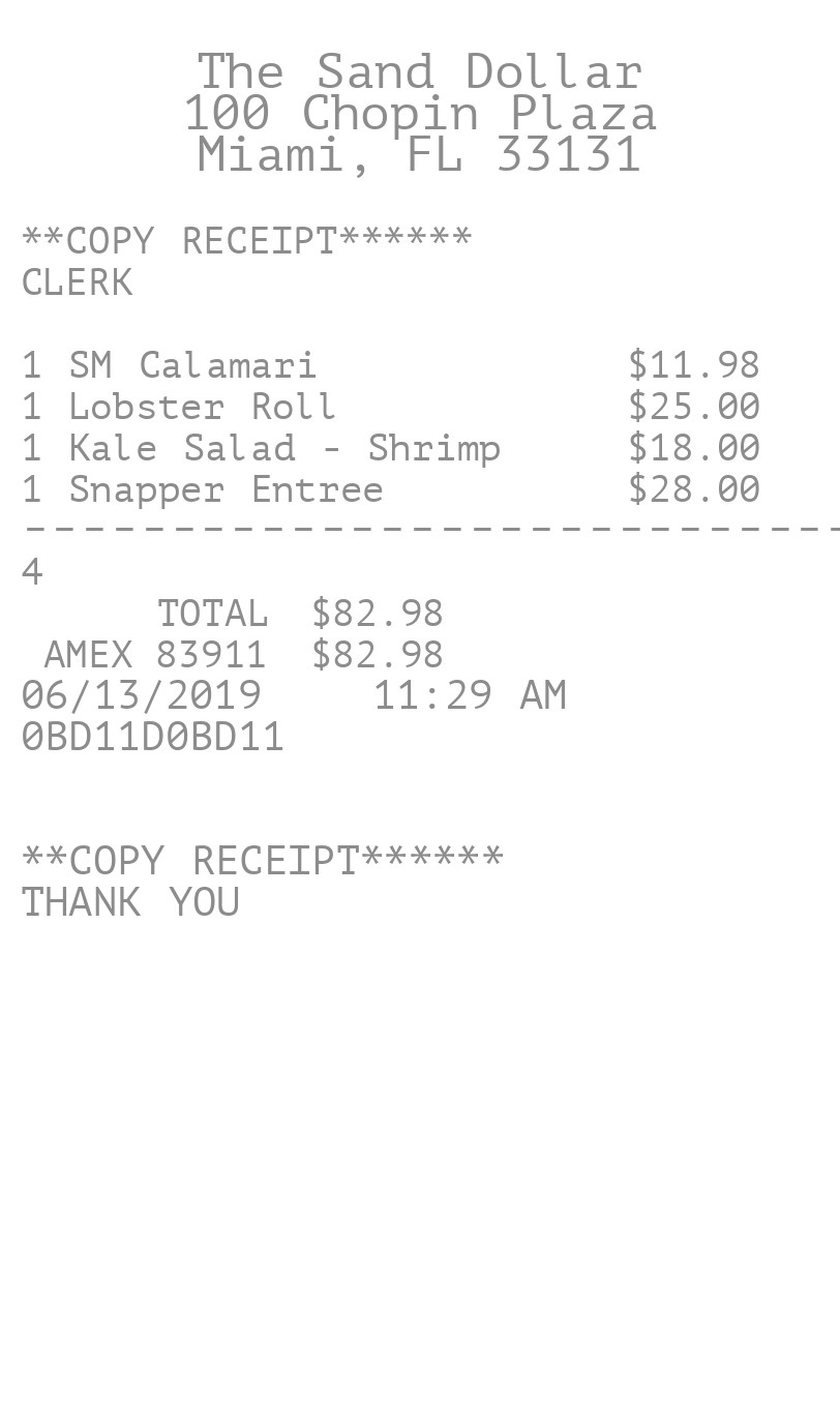 Itemized Restaurant Receipt receipt