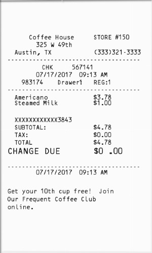 Restaurant receipt