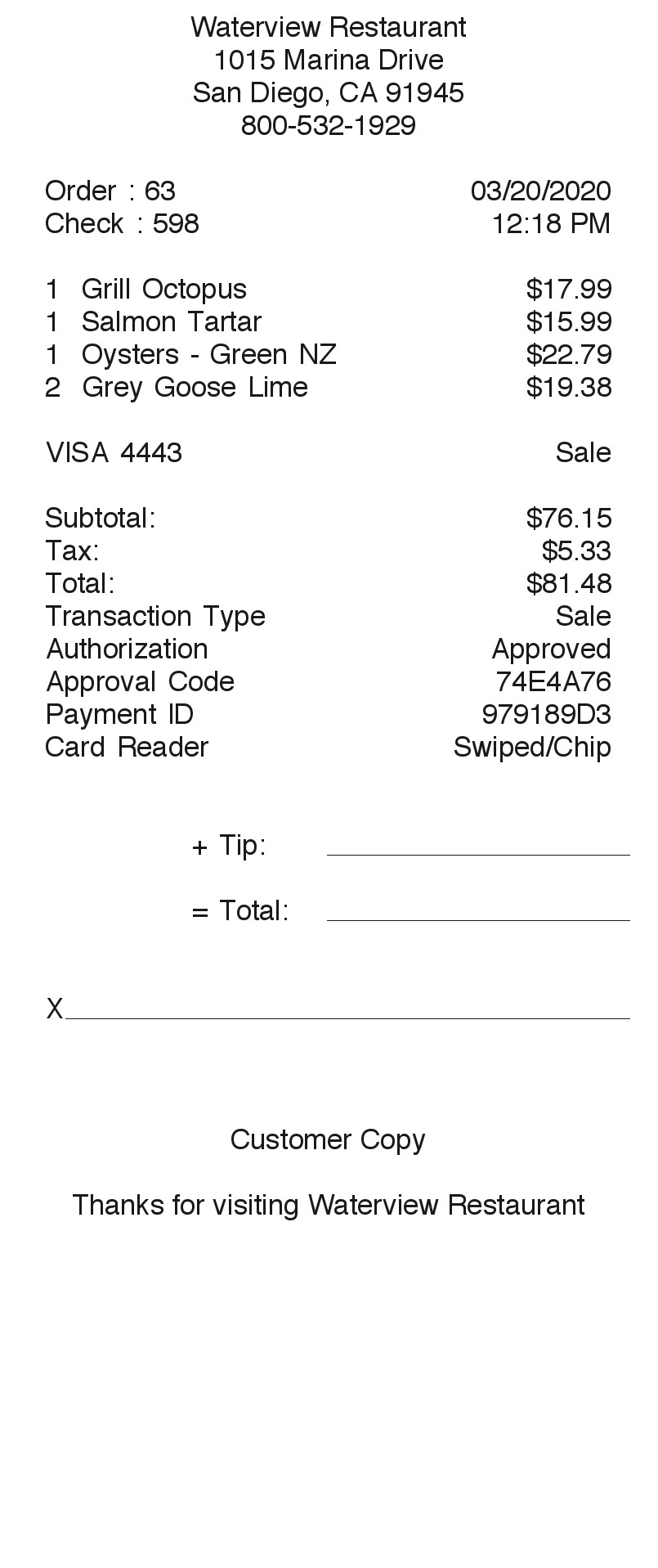 Restaurant Receipt 2 receipt