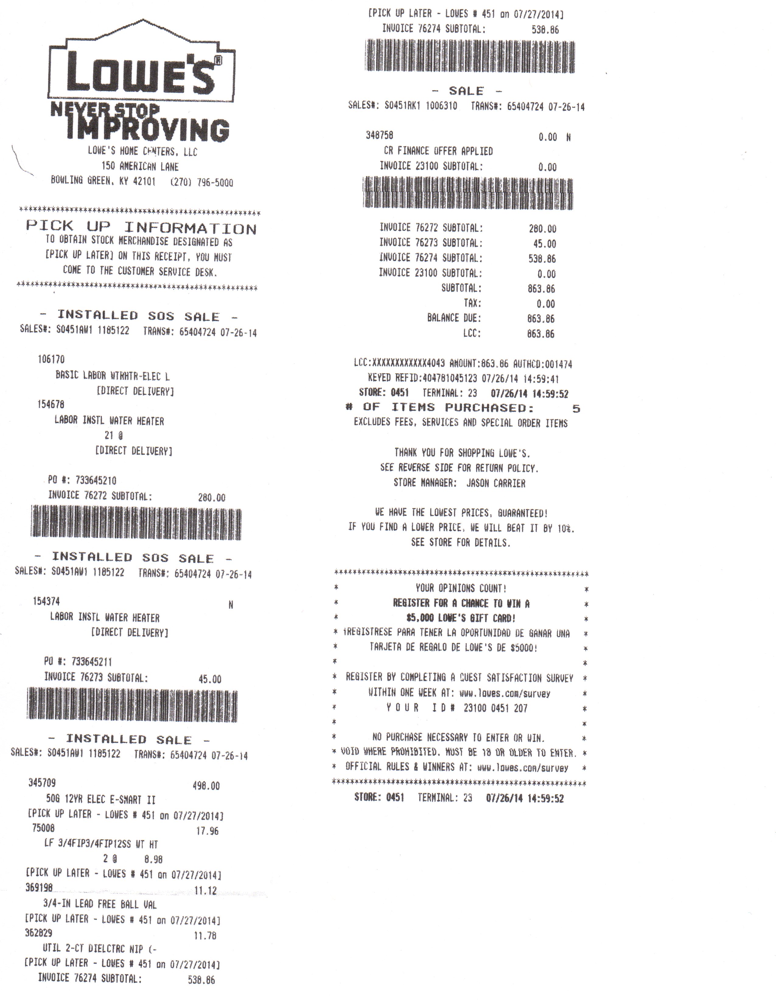Lowes Receipt Wrecc