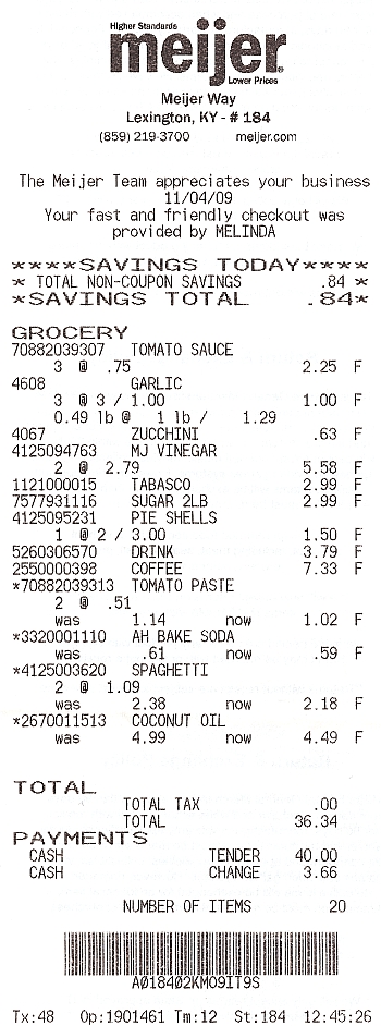 Meijer Receipt