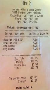 Receipt Jersey Mike S Subs Escondido Yelp