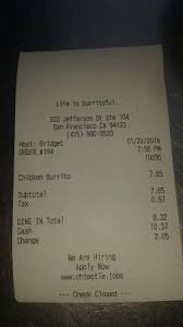 Receipt Picture Of Chipotle Mexican Grill San Francisco Tripadvisor