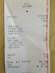 Receipt Arby S Roast Beef Thousand Oaks Yelp