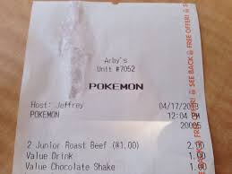 My Arbys Receipt Pokemon