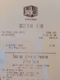 Receipt From The Irvington Jack In The Box Where The Breakfast Jack