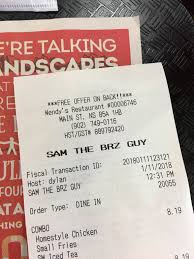 A Local Wendy S Also Wrote On My Receipt Ft86