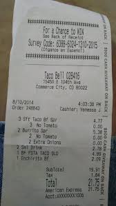 My Receipt From Taco Bell Yelp