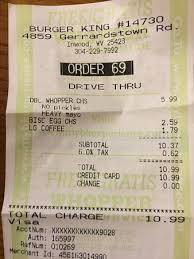 Receipt From My Visit Picture Of Burger King Inwood Tripadvisor